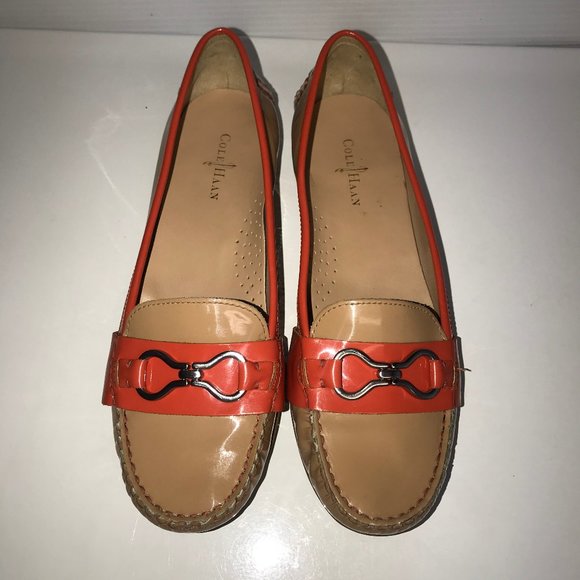 Cole Haan tan and orange patent leather moccasins - Picture 2 of 7